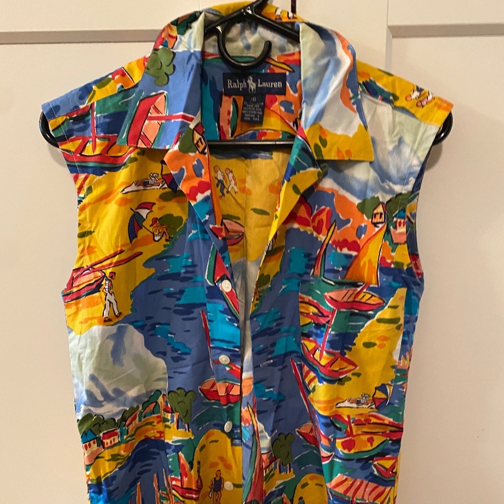 Ralph Lauren vintage sleeveless shirt beach print size 6